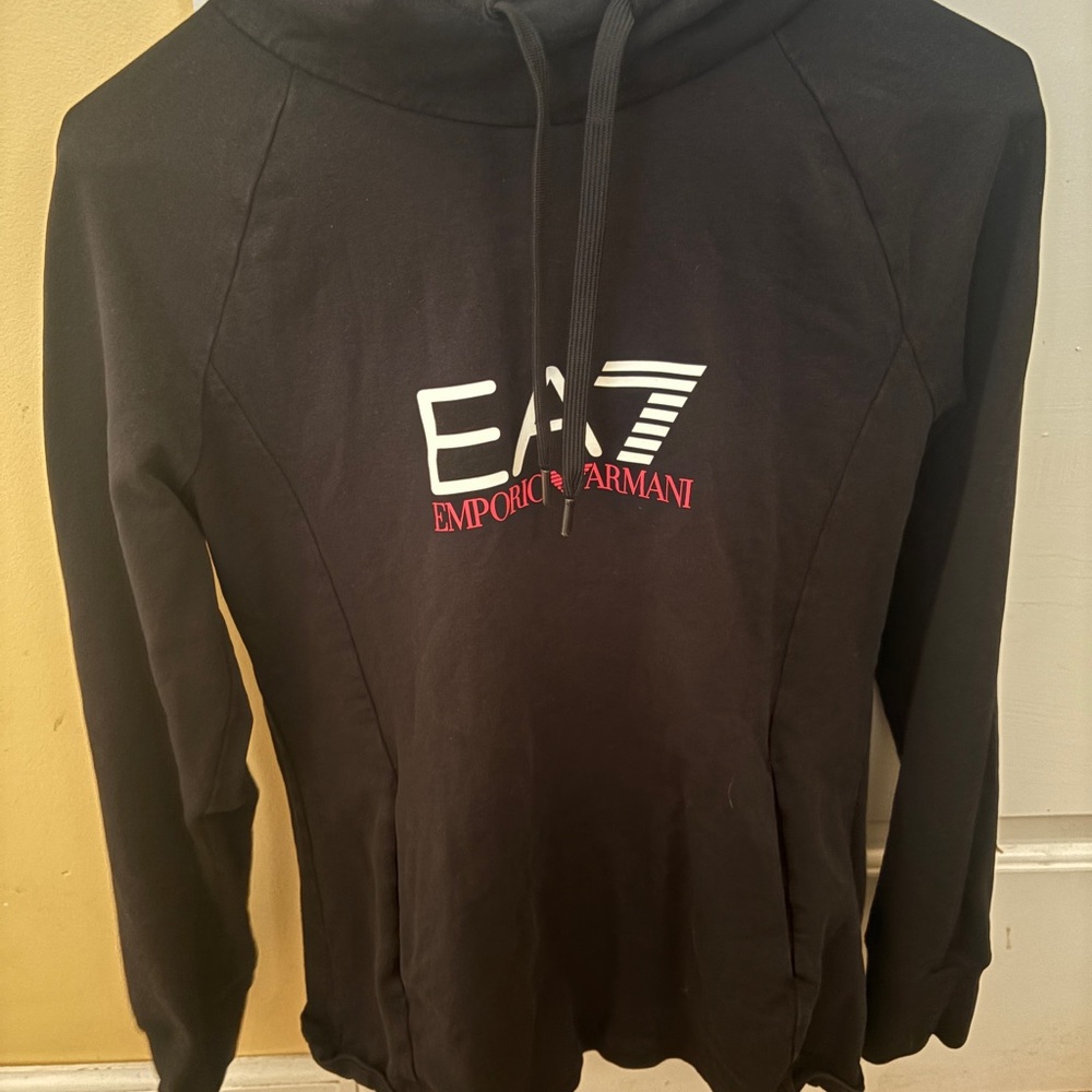 EA7 Emporio Armani Black Logo Hoodie - Excellent Condition